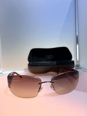 CHANEL Rhinestone CC Rimless Sunglasses Brown Gradient Y2K Glam 4117-B